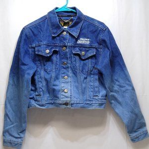 Harley Davidson Denim Jacket Women's Medium Cropped Fitted Blue Ombre'